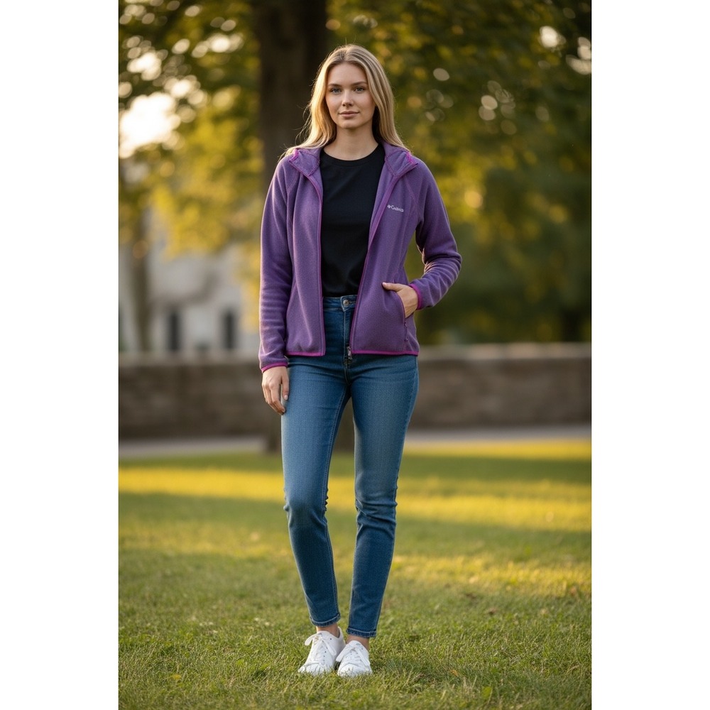 Columbia Womens Purple Fleece Hooded Full Zip Jacket Small Textured Athleisure